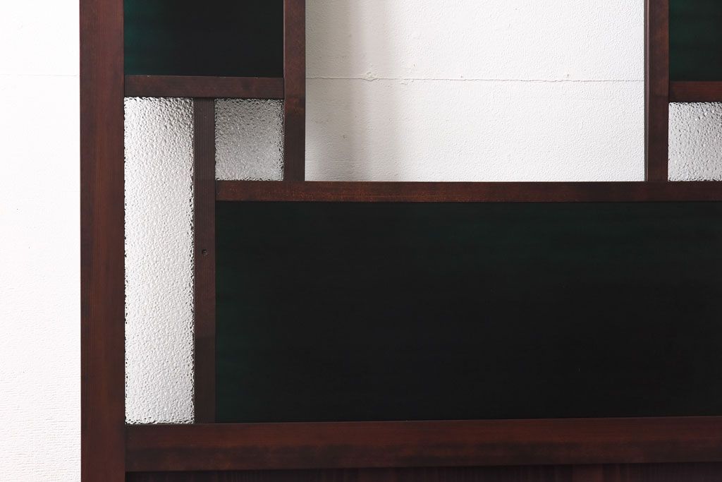 ラフジュ工房オリジナル　緑の色ガラスがレトロな雰囲気を漂わせる引き戸(ガラス戸、建具)2枚セット