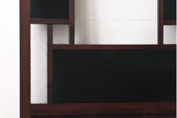 ラフジュ工房オリジナル　緑の色ガラスがレトロな雰囲気を漂わせる引き戸(ガラス戸、建具)2枚セット