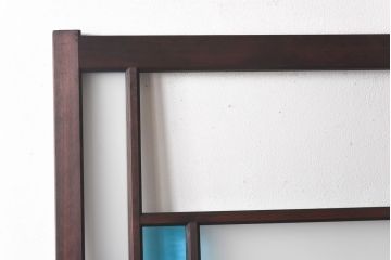 ラフジュ工房オリジナル　色ガラスがポイントになったレトロな引き戸(建具、ガラス戸)2枚セット(1)