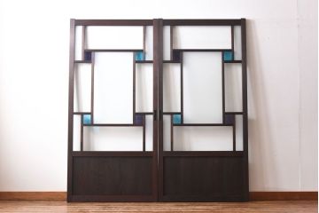 ラフジュ工房オリジナル　色ガラスがポイントになったレトロな引き戸(建具、ガラス戸)2枚セット(1)