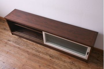 ラフジュ工房オリジナル　ペイント　モールガラス入り　レトロな雰囲気漂うローボード(収納棚、リビングボード)