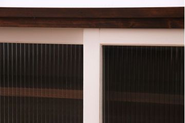 ラフジュ工房オリジナル　ペイント　モールガラス入り　レトロな雰囲気漂うローボード(収納棚、リビングボード)