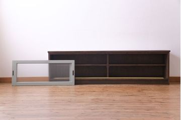 ラフジュ工房オリジナル　ペイント　モールガラス入り　レトロな雰囲気漂うローボード(収納棚、リビングボード)(1)