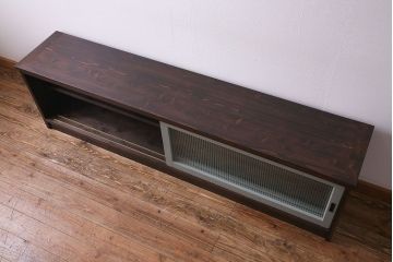 ラフジュ工房オリジナル　ペイント　モールガラス入り　レトロな雰囲気漂うローボード(収納棚、リビングボード)(1)