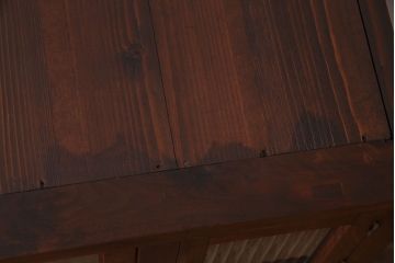 レトロ家具　前板黒柿材　モールガラス入り　レトロモダンな佇まいが魅力な脚付き戸棚(収納棚、引き出し、サイドボード)