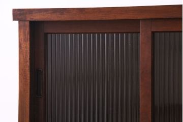 レトロ家具　前板黒柿材　モールガラス入り　レトロモダンな佇まいが魅力な脚付き戸棚(収納棚、引き出し、サイドボード)