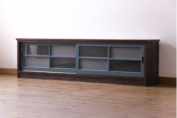 ラフジュ工房オリジナル　組子モチーフガラス　レトロな雰囲気漂うリメイクローボード(収納棚、リビングボード)