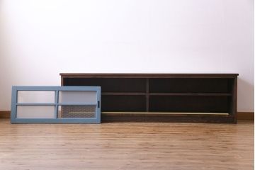 ラフジュ工房オリジナル　組子モチーフガラス　レトロな雰囲気漂うリメイクローボード(収納棚、リビングボード)