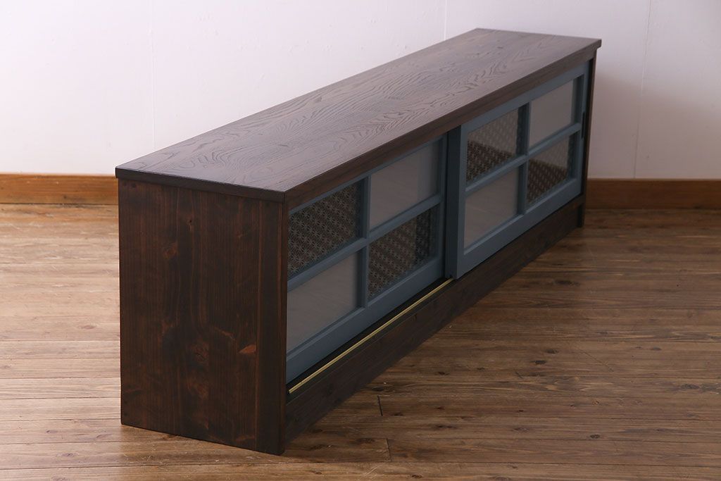 ラフジュ工房オリジナル　組子モチーフガラス　レトロな雰囲気漂うリメイクローボード(収納棚、リビングボード)