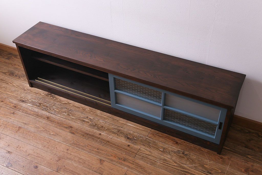 ラフジュ工房オリジナル　組子モチーフガラス　レトロな雰囲気漂うリメイクローボード(収納棚、リビングボード)