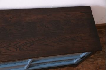 ラフジュ工房オリジナル　組子モチーフガラス　レトロな雰囲気漂うリメイクローボード(収納棚、リビングボード)