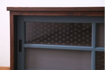 ラフジュ工房オリジナル　組子モチーフガラス　レトロな雰囲気漂うリメイクローボード(収納棚、リビングボード)