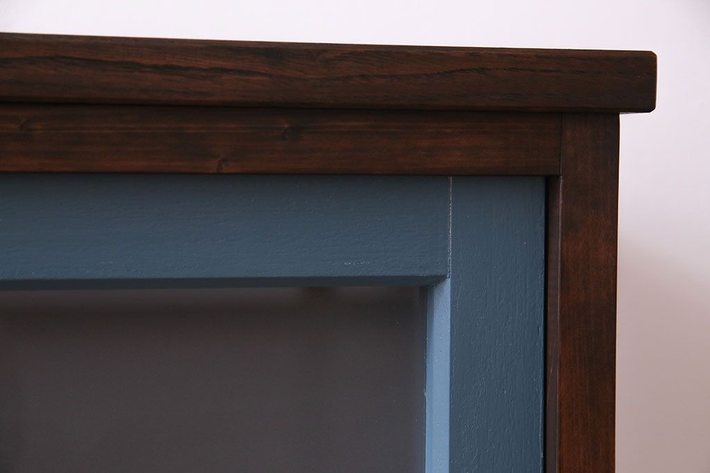 ラフジュ工房オリジナル　組子モチーフガラス　レトロな雰囲気漂うリメイクローボード(収納棚、リビングボード)