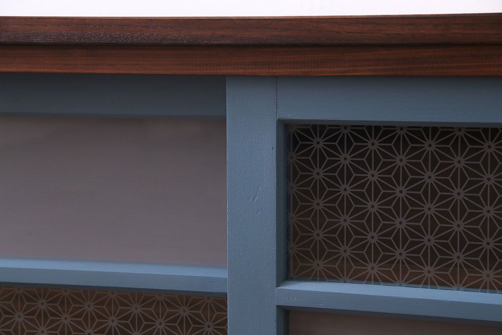 ラフジュ工房オリジナル　組子モチーフガラス　レトロな雰囲気漂うリメイクローボード(収納棚、リビングボード)