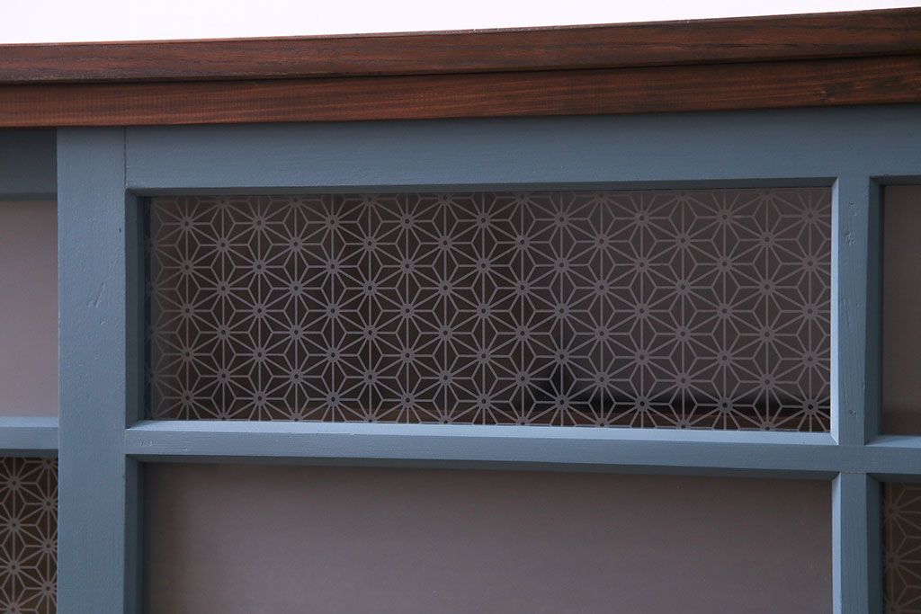 ラフジュ工房オリジナル　組子モチーフガラス　レトロな雰囲気漂うリメイクローボード(収納棚、リビングボード)