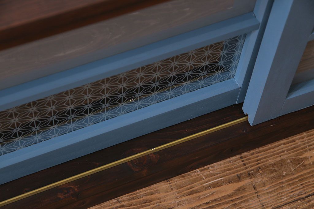 ラフジュ工房オリジナル　組子モチーフガラス　レトロな雰囲気漂うリメイクローボード(収納棚、リビングボード)