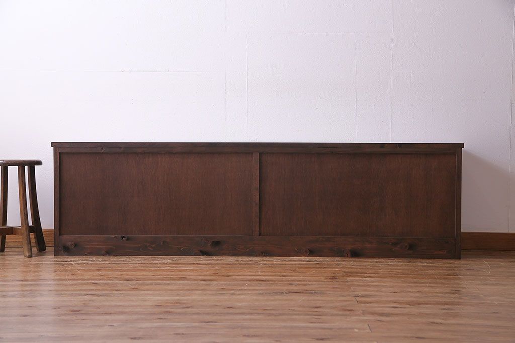 ラフジュ工房オリジナル　組子モチーフガラス　レトロな雰囲気漂うリメイクローボード(収納棚、リビングボード)