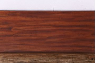 昭和初期　ケヤキ材一枚板　つややかな漆塗りのリメイク鉄脚ベンチ(板座チェア、椅子)