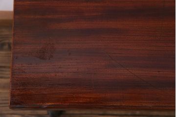 昭和初期　ケヤキ材一枚板　つややかな漆塗りのリメイク鉄脚ベンチ(板座チェア、椅子)