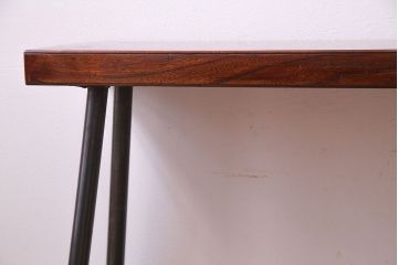 昭和初期　ケヤキ材一枚板　つややかな漆塗りのリメイク鉄脚ベンチ(板座チェア、椅子)