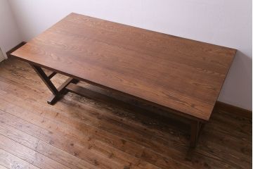 昭和レトロ　ホワイトオーク材　学校の作業台をリメイクしたダイニングテーブル(机、作業台)(1)