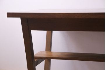 昭和レトロ　ホワイトオーク材　学校の作業台をリメイクしたダイニングテーブル(机、作業台)(1)