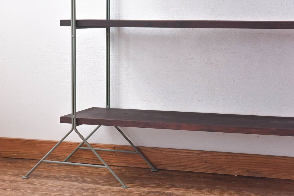 ラフジュ工房オリジナル　青緑色　ペイント薄型アイアンラック【大】(陳列棚、飾り棚)