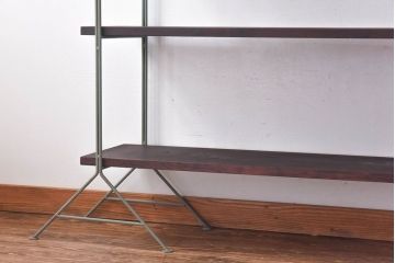 ラフジュ工房オリジナル　青緑色　ペイント薄型アイアンラック【大】(陳列棚、飾り棚)