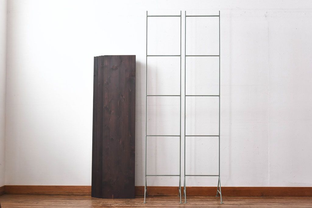 ラフジュ工房オリジナル　青緑色　ペイント薄型アイアンラック【小】(陳列棚、飾り棚)