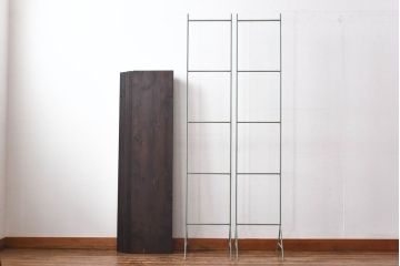 ラフジュ工房オリジナル　青緑色　ペイント薄型アイアンラック【小】(陳列棚、飾り棚)