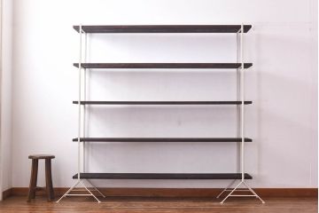 ラフジュ工房オリジナル　ホワイト　ペイント薄型アイアンラック【大】(陳列棚、飾り棚)