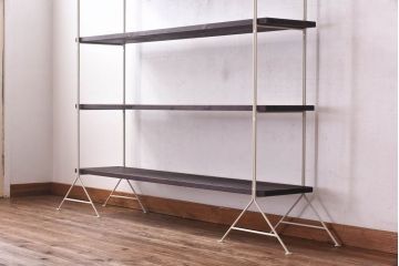 ラフジュ工房オリジナル　ホワイト　ペイント薄型アイアンラック【中】(陳列棚、飾り棚)