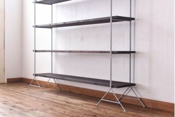 ラフジュ工房オリジナル　グレー　ペイント薄型アイアンラック【大】(陳列棚、飾り棚)