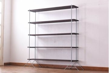 ラフジュ工房オリジナル　グレー　ペイント薄型アイアンラック【中】(陳列棚、飾り棚)