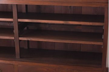 アンティーク家具　和製アンティーク　前面ケヤキ材　花ガラスがおしゃれな重ね収納棚(食器棚、飾り棚)