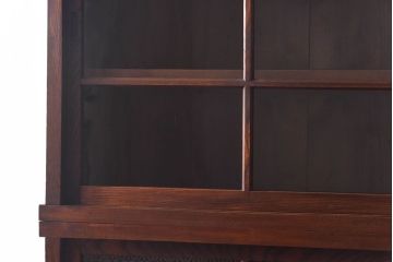 アンティーク家具　和製アンティーク　前面ケヤキ材　花ガラスがおしゃれな重ね収納棚(食器棚、飾り棚)