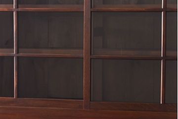 アンティーク家具　和製アンティーク　前面ケヤキ材　花ガラスがおしゃれな重ね収納棚(食器棚、飾り棚)