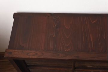 アンティーク家具　和製アンティーク　前面ケヤキ材　花ガラスがおしゃれな重ね収納棚(食器棚、飾り棚)