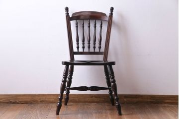 中古美品　松本民芸家具　クラシカルな安川式スピンドルチェア(ダイニングチェア、椅子)(定価約9万7千円)(1)