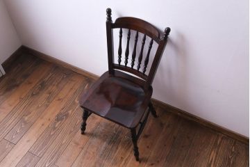 中古美品　松本民芸家具　クラシカルな安川式スピンドルチェア(ダイニングチェア、椅子)(定価約9万7千円)(2)