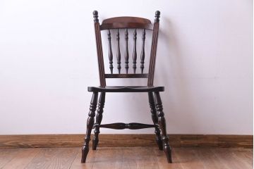 中古美品　松本民芸家具　クラシカルな安川式スピンドルチェア(ダイニングチェア、椅子)(定価約9万7千円)(3)