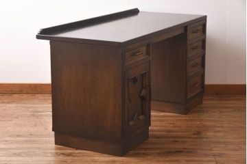 中古　神戸洋家具 永田良介商店　開き戸付きデスク(両袖机、在宅ワーク、在宅用ワークデスク)