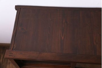 アンティーク家具　昭和中期　モールガラス入り　スッキリとした和のテイストが魅力のガラス戸棚(収納棚、リビングボード)
