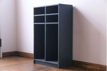 ペイント家具　幼稚園で使われていたレトロな魅力あふれるロッカー・2列(オープンラック、収納棚)(1)