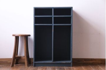 ペイント家具　幼稚園で使われていたレトロな魅力あふれるロッカー・2列(オープンラック、収納棚)(1)