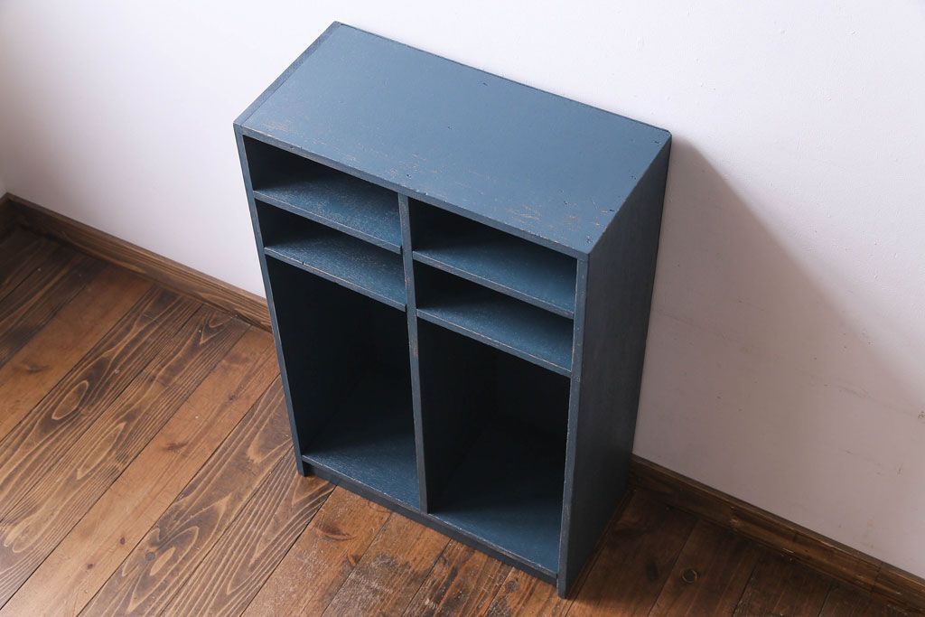 ペイント家具　幼稚園で使われていたレトロな魅力あふれるロッカー・2列(オープンラック、収納棚)(1)
