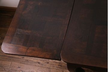アンティーク家具　フランスアンティーク　パーケットの天板が美しいドローリーフテーブル(エクステンションテーブル、ダイニングテーブル)