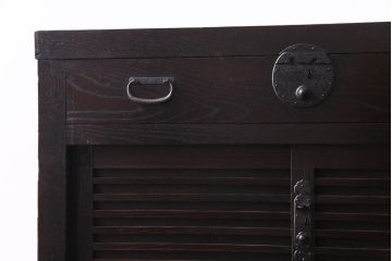 アンティーク家具　和製アンティーク　前面ケヤキ材　深い色合いの美濃帳場箪笥(時代箪笥、和タンス)