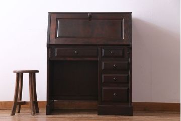 中古　北海道民芸家具　シックな片袖ライティングビューロー(定価約28万8千円)(ワークデスク、在宅ワーク、在宅用)(2)
