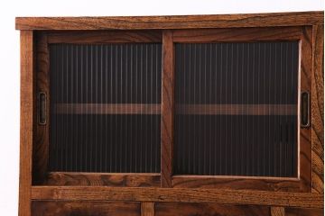 レトロ家具　昭和レトロ　前面ケヤキ材　リメイク　存在感のある杢目の鉄脚サイドボード(戸棚、収納棚)